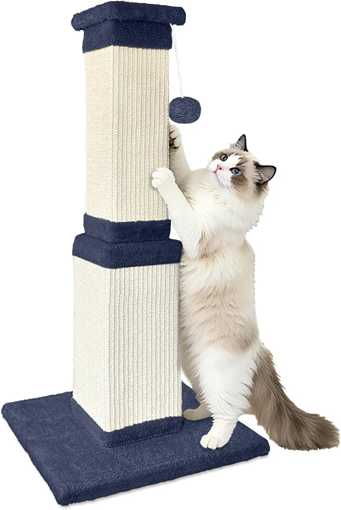 32 Inch Cat Scratching Post for Large Cats, Cat Scratcher for Indoor Cats Adults, Sturdy Sisal Scratch Post to Protect Furniture, Blue
