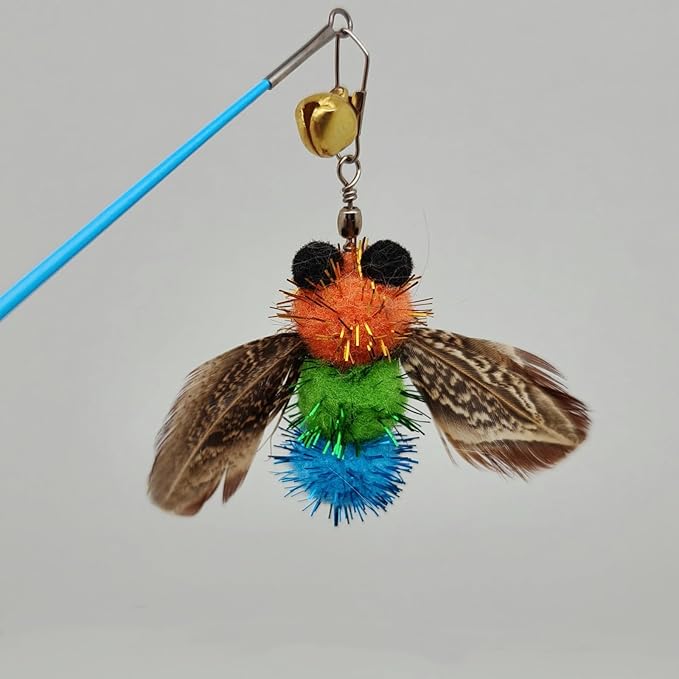miwoowim 6 PCS Insect Bees,Feather Cat Toys, Kitty Wand Toy Refill,Cat Toy Wand Replacement Attachments,Kitten Feather Refills,Insect Interactive Teaser Wand Feathers