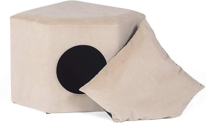 Adeco Modern Cat Condo Ottoman Pet House Ottoman with Removable Padding Round/Square Foot Stool Ottoman 2-in-6 Kitty Bed for Small Cats