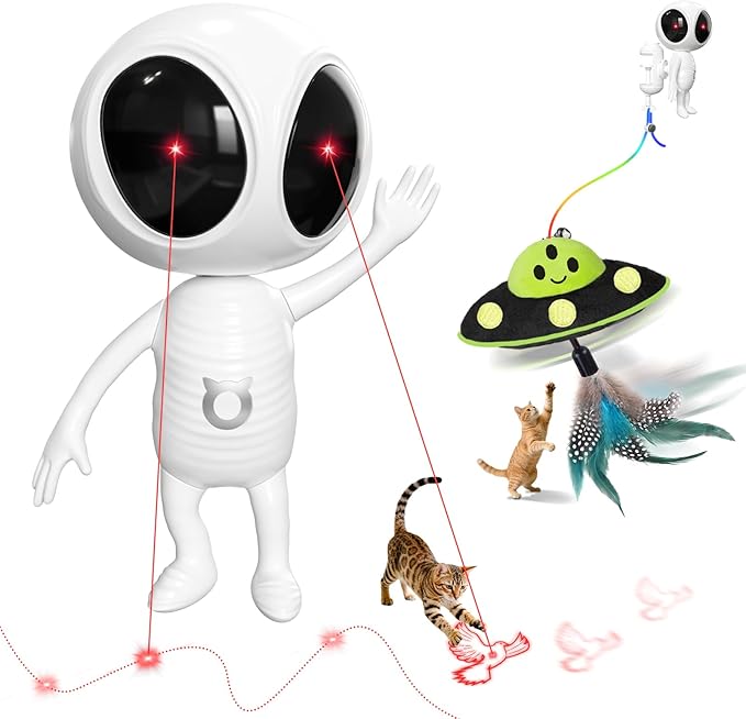 Cat Laser Toy, 2-in-1 Interactive Cat Toys with Dual Laser & Catnip Dangler, Smart Motion-Activated Random Trajectory, 4 Speed Modes, Rechargeable, Quiet & Clamp Design for Bored Indoor Cats