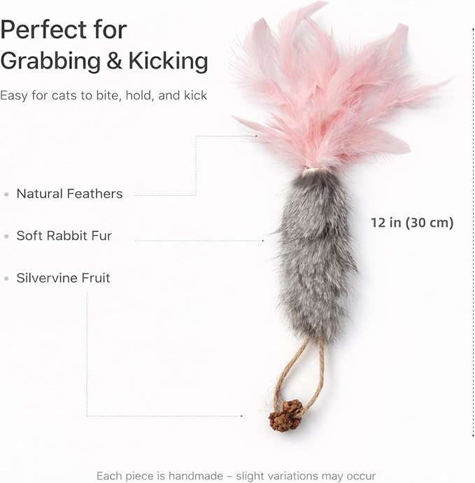 3 Pack Rabbit Fur Catnip Toys with Feathers – Interactive Carrot Cat Toys with Galls Fruit for Indoor Cats and Kittens