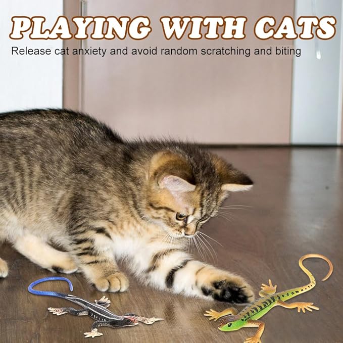 MiOYOOW Cat Funny Toy, 4PCS Lizards Shape Cat Chew Toy Kitten Interactive Toys for Indoor Cats Kittens Halloween Christmas