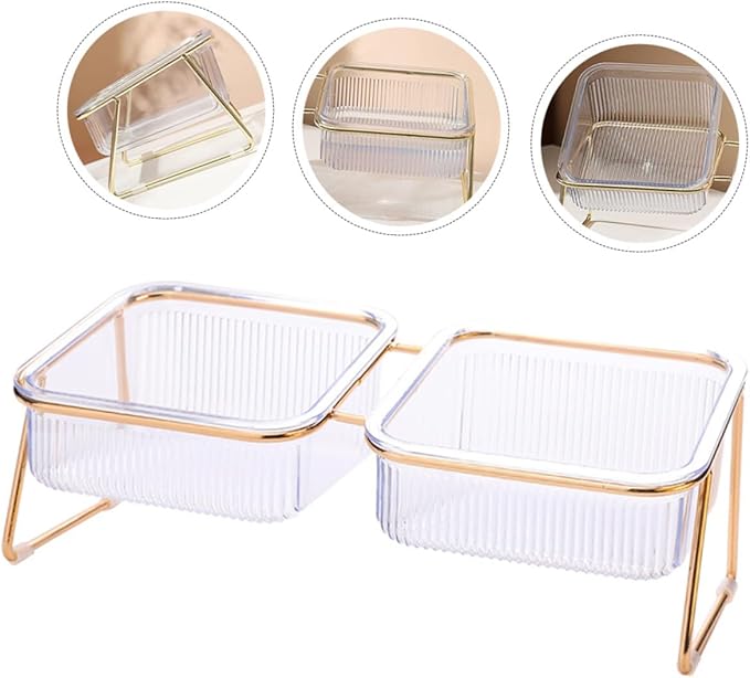 Elevated Double Raised Cat Bowl with Metal Stand Tilted Design for Neck Protection, High Foot Pet Feeder for Cats and Small Dogs, Easy-Clean Feeding and Watering Dish