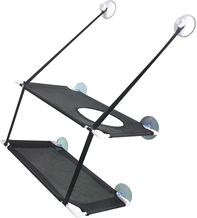 Cat Window Perch Double Layer Suction Cup Cat Hammock Cat Window Hammock Bed Cat Furniture Cat Shelf for Indoor Cats Sunbathing and Viewing(Black)
