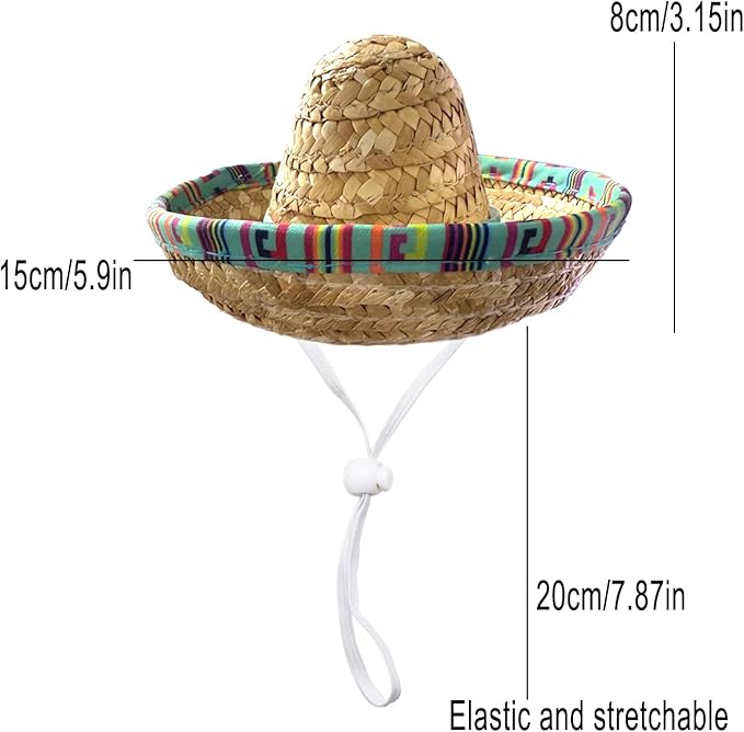 Cat Sombrero Hat Cat Hat Pet Sombrero Hat Cinco De Mayo Mexican Pet Straw Cap with Adjustable Chin Strap(Green)