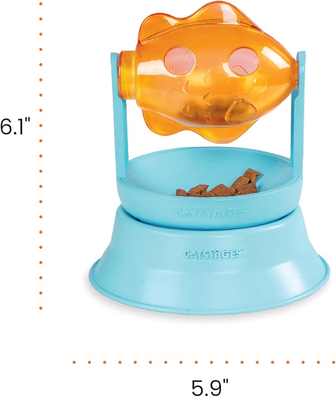 Catstages 2-in-1 Spinning Fish Treat Dispenser Cat Toy, Interactive Puzzle Feeder & Cat Ball Track Add-On, Blue