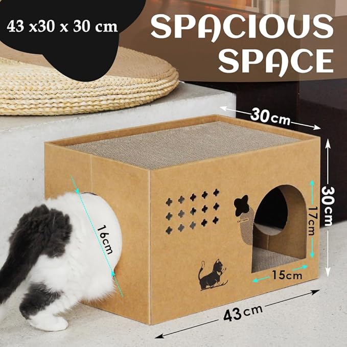 Cat Cardboard House with 2 PCS Scratching Pads，Large Cat Scratcher Bed Cat Scratchers Lounge for Indoor Cats with Corrugated Board Detachable Cat Scratcher Box for Cats(Cactus)