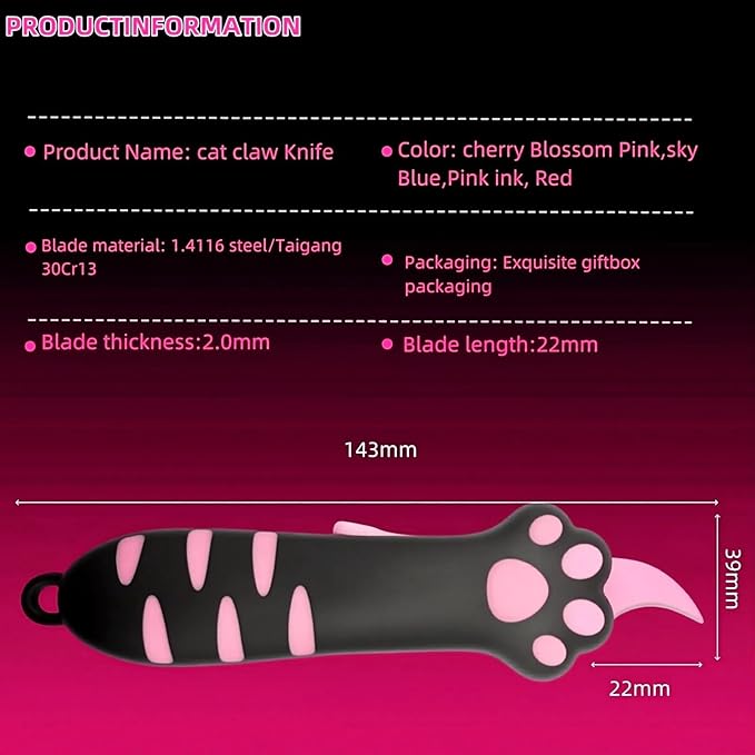 Cat Paw Box Cutter, 2026 New Retractable Cat Claw Knife Cute Cat Box Paper Cutter，Portable Cat Retractable Knife (Blue)