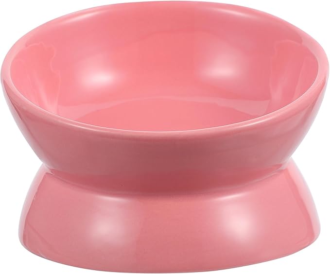Ceramic Elevated Cat Bowl Tilted Raised Pet Feeder Bowl Neck Protection Non-Slip for Indoor Cats Feeding and Watering Random Color