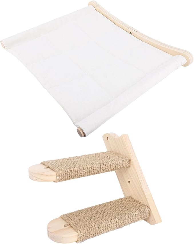 Cat Shelves for Indoor Cats Cats Wall Hammock with Steps Sturdy Wooden Cat Furniture Space Saving Wall Mounted Bed for Play Relaxation Easy Installation with Cushions Included