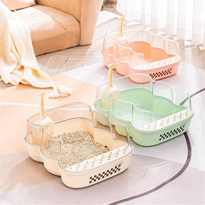 Pet Supplies, Extra Large Semi-Closed Cat Litter Box with Clear Flap & Scoop, Anti-Splash(Beige)