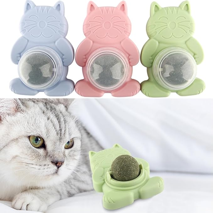 Natural Catnip Toys for Indoor Cats Cat Nip Balls Stick on Wall, 3Pcs, 1 Catnip, 1 Silvervine, and 1 Gall Fruit Ball