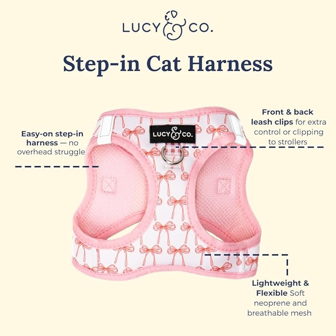 Lucy & Co. Take a Bow Step-in Cat Harness & Leash Bundle – Reflective, Breathable & Adjustable Harness for Cats, Kittens & Small Dogs, Lightweight & Secure and Dual Leash Clips – X-Small