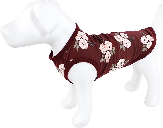 Luvable Friends Dog Pet Dog and Cats Cotton T-Shirts 2pk, Burgundy Floral Botanical, Large