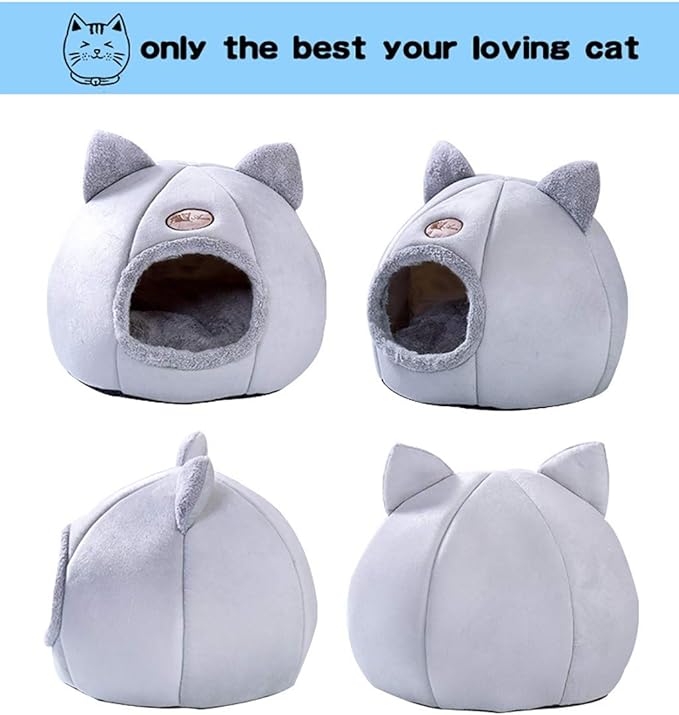 Cat Beds for Indoor Cats, 13 Inch Washable Fluffy Soft Cute Cat Bed Cave with Removable Cushion,Round Plush Faux Fur Self Warming Cat Bed for Small Medium Dogs Puppy Kitten Kitty Supplies