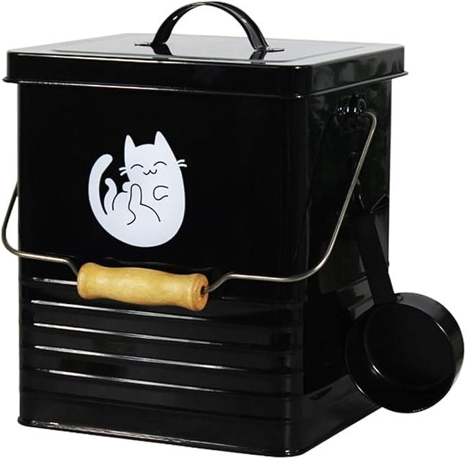 Dog and Cat Food Storage Container Storage Tin with Lid Multipurpose Food Canister for Washing Pet Food, Black