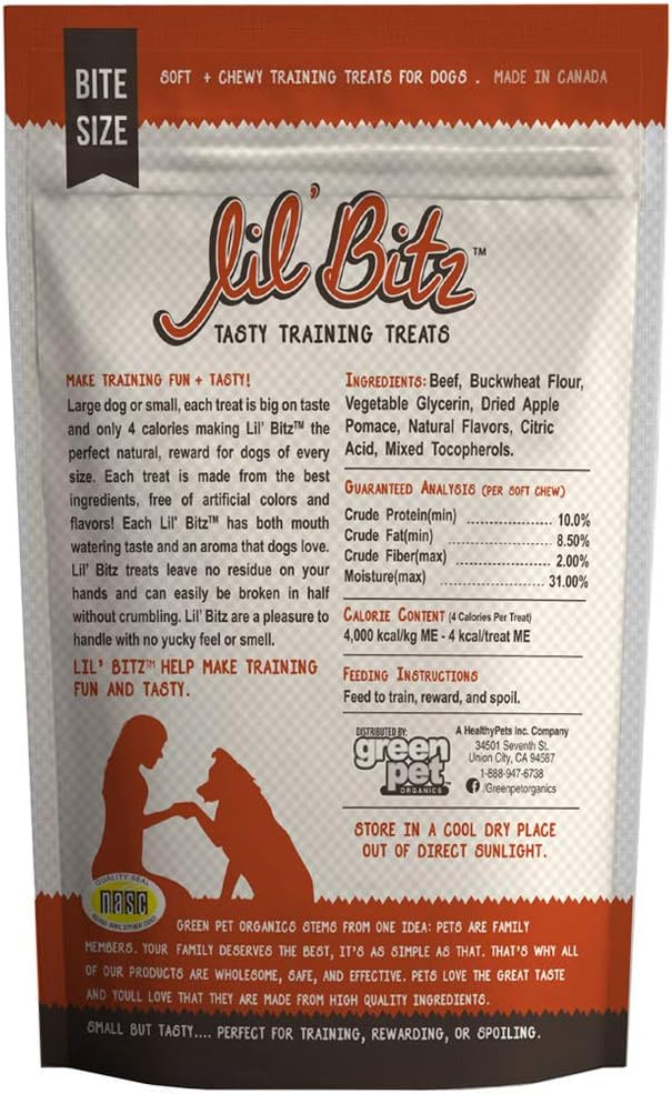 Lil' Bitz Soft & Chewy Training Treats for Dogs, Bite Size Reward Treats for Training & Positive Reinforcement, Grain Free Dog Treats Made with Real Beef, Hickory Smoked Beef Flavor, 4 oz Bag