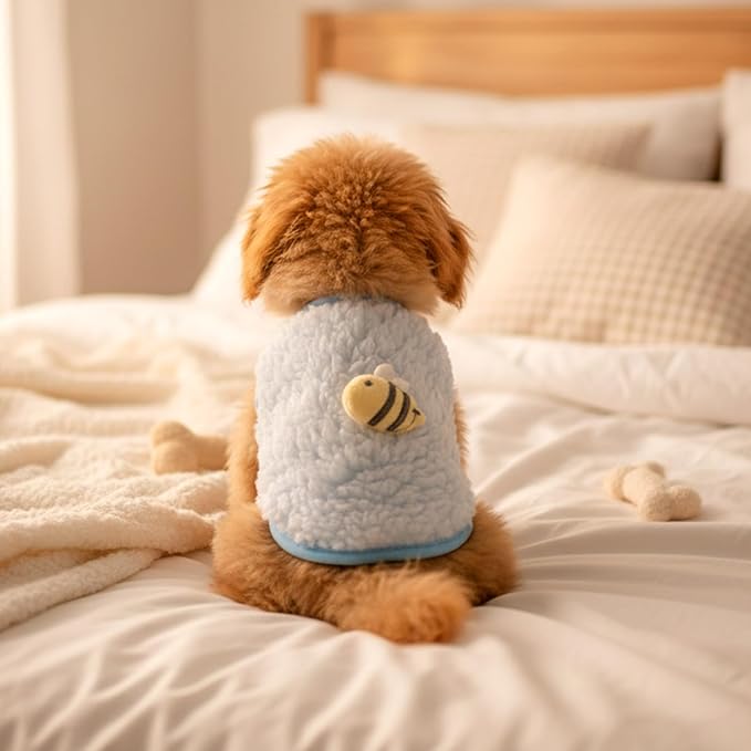 2 Pcs Kitten Sweater, XXS Kitten Clothes, Dog Clothes Tiny Pet Clothe Cat Vest with Bee Pattern Soft Sweaters for Kittens Only Bunnies and Other Animals Winter Warm Fleece 15×11 cm