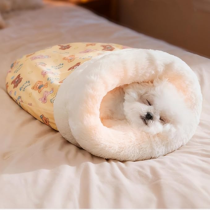 Cat Sleeping Bag for Indoor Cats, Cozy Pet Nest for Cats, Fluffy Cat Bed Cave for Small Dog Cat, Self Warming Winter Pet Sleeping Bags for All Seasons Indoors (Brown A)