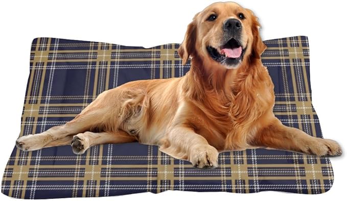 Navy Blue Yellow Plaid Pet Beds for Dogs Non Slip Bottom Dog Bed Scratch Resistant Cozy Soft Car Beds for Dogs Furniture Covers Pets Printed Cat and Dog Pads Gift Tough Bed 36× 24 Inch Indoor Outdoor