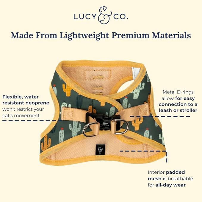 Lucy & Co. Looking Sharp Step-in Cat Harness & Leash Bundle – Reflective, Breathable & Adjustable Harness for Cats, Kittens & Small Dogs, Lightweight & Secure and Dual Leash Clips – Large