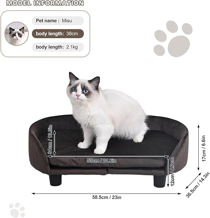 Getifun Cat Sofa Bed, Velvet Pet Couch Chair with Removeable & Washable Cushion for Small Dogs Cats (Brown)