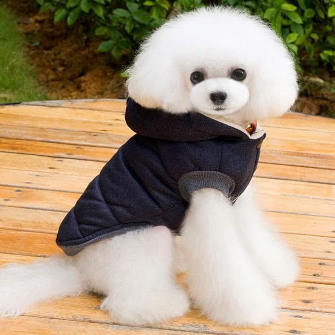 Fleece Dog Hoodie Winter Coat for Small Boy Dog Cat Puppy Cotton Hooded Jacket Chihuahua Clothes Blue M