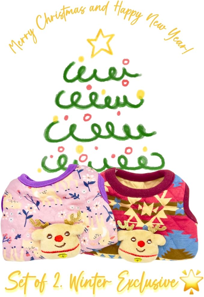 2-Piece Tiny Pet Clothes, Ultra Soft Sweater Shirts for Newborn/Teacup Cats & Dogs (e.g., Chihuahuas, Yorkies, Miniature Pinscher), Other Small Animals (Reindeer, XXXS)