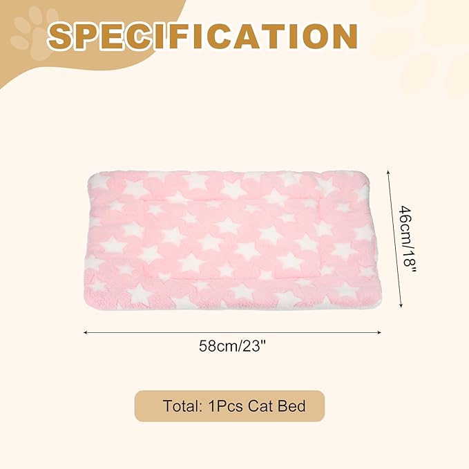 Dog Cat Bed Mat, Soft Coral Fleece Pet Cushion Pad with Cute Stars Print, Warm Washable Pet Bed 23x18 Inches, (Pink), Intended for Medium Small Dog Cat