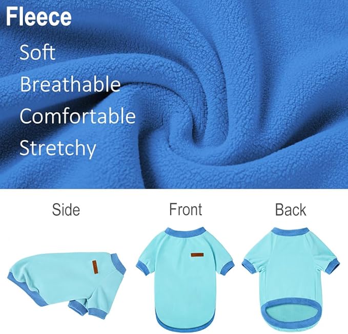 Classic Fleece Dog Sweater – Soft & Warm Stretchy Sweatshirt for Small Dogs & Cats, Cold-Weather Pullover for Everyday Wear (Light Blue, X-Small)