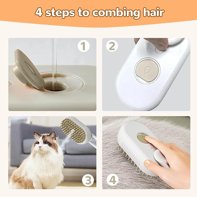 2026 New Cat Steam Brush, 3 in 1 Pet Steam Groomer Comb, Rechargeable Pet Steam Groomer Brush for Massaging and Cleaning Shedding Pets Hair, Anti-Static Hair Removal Comb for Cats Dogs (Khaki+White)