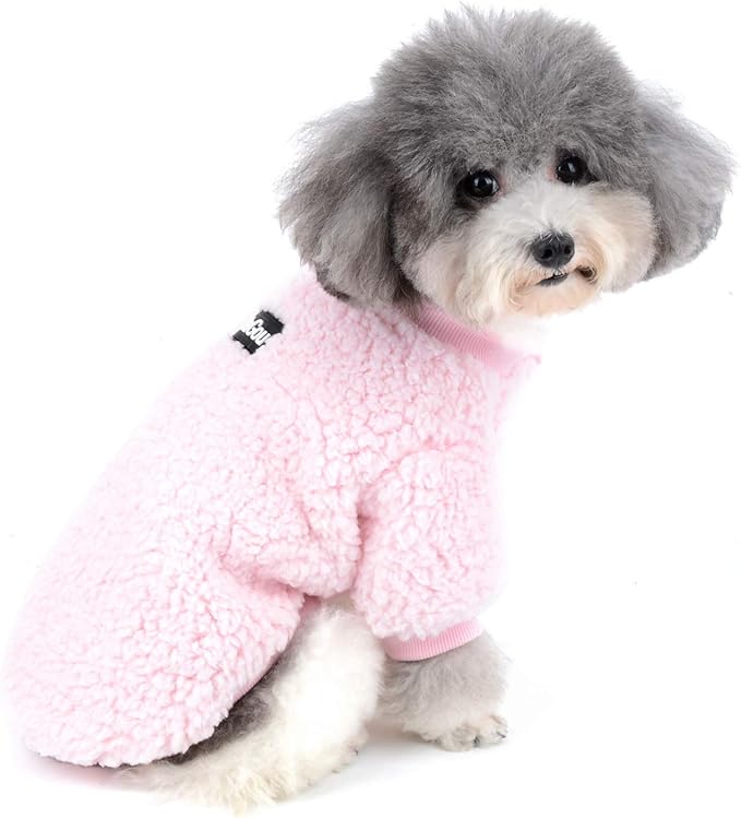 Zunea Small Dog Sweater Coat Winter Fleece Puppy Clothes Sherpa Warm Chihuahua Jacket Jumper Clothing Fall Pet Cat Doggy Boy Girl Shirt Apparel for Cold Weather Pink L