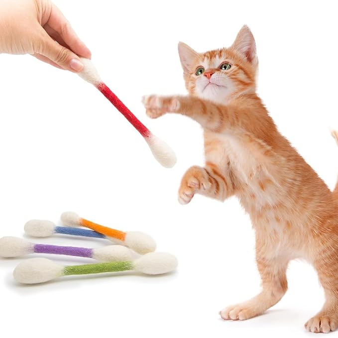 6 PCS Swabs Cat Toys with Catnip,Cat Qtip Toy,Cotton Swabs Cat Toys with Catnip,Durable for Chew,Interactive Kitty Kick Sticks for Cat Lovers Gift,Sturdy Teething Chew Toy
