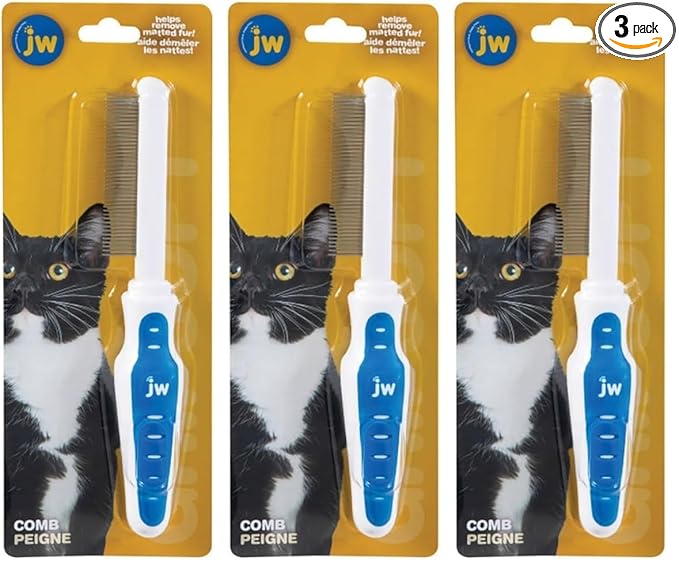 JW Pet GripSoft Cat Comb - Medium & Long Haired Cat Brush for Shedding & Tangle Removal (Pack of 3)