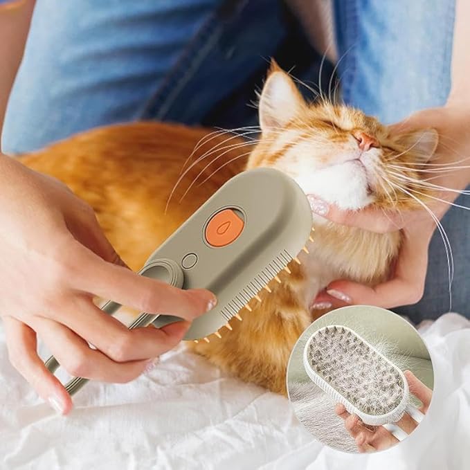 3-in-1 Cat Grooming Brush – Water Spray & Self-Cleaning Shedding Brush for Cats & Dogs – Pet Hair Removal & Massage Comb for Long & Short Hair (white) (Red Box) (Red box)