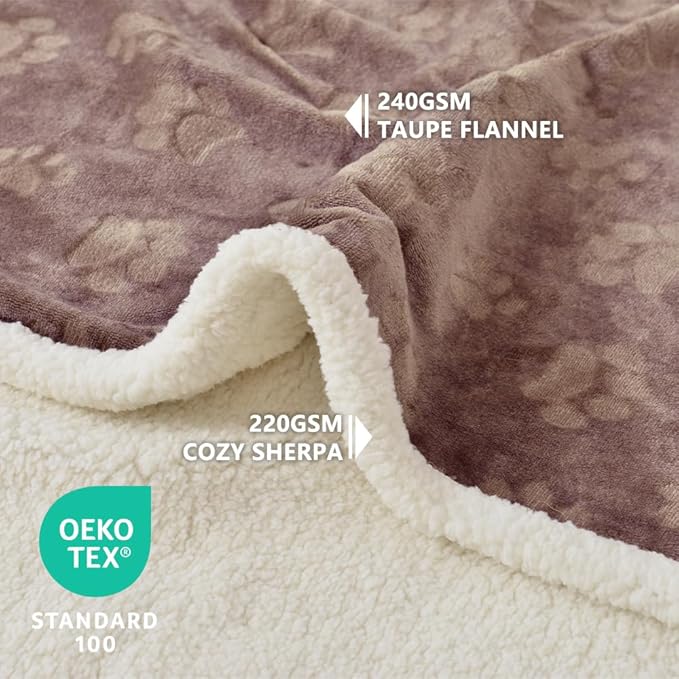 Qeils Waterproof Blanket for Bed, Dog Blankets for Large Dogs, Waterproof Cat Blanket Washable, Soft Sherpa Fleece Puppy Blanket, Reversible Throw Protector for Couch Car, 50"X60", Taupe