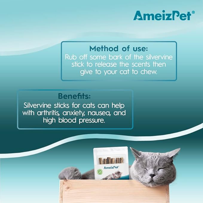 AmeizPet Catnip Sticks for Cats, Cat Dental Chew Sticks - Natural Matatabi Cat Dental Care, Silvervine Cat Teeth Cleaning (6 pcs)
