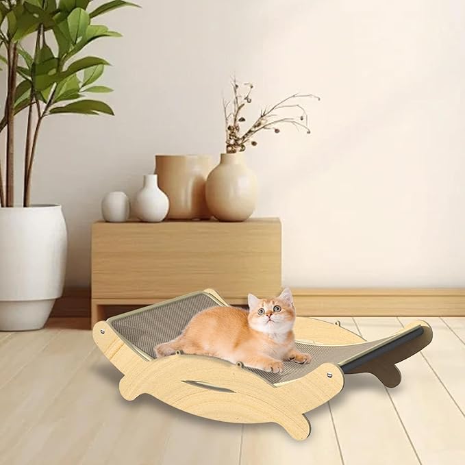 Sisal Cat Scratcher Bed Hammock Wood Frame Kitten Scratch Pad Lounger Furniture Protector 23.23x11.81x5.91inch
