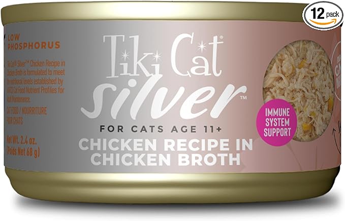 Tiki Cat Silver Wet Cat Food for Seniors, Chicken, 2.4 oz. Cans (12 Count)