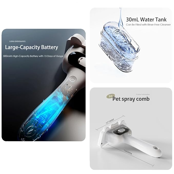 Bestselling Steam Pet Grooming Brush | One-Push Hair Removal for Cats Dogs Rabbits | 2-Level Adjustable Mist | USB Rechargeable | 304 Stainless Steel Teeth