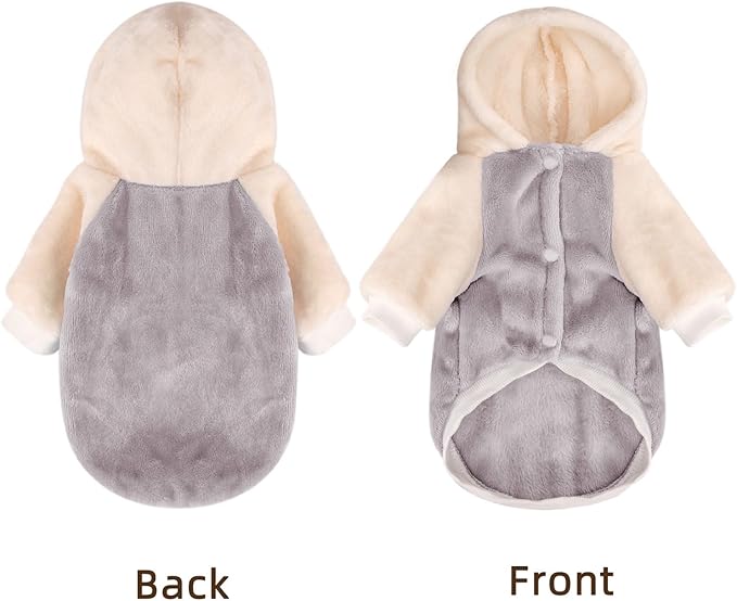 FabriCastle Dog Hoodie Sweater for Small Dogs Boy and Girl, Small Dog Clothes XS XXS Puppy Sweatshirt, Pet Outfit, Cat Clothing Super Soft Warm Snap On Closure (Lightgrey-Cream, Large)