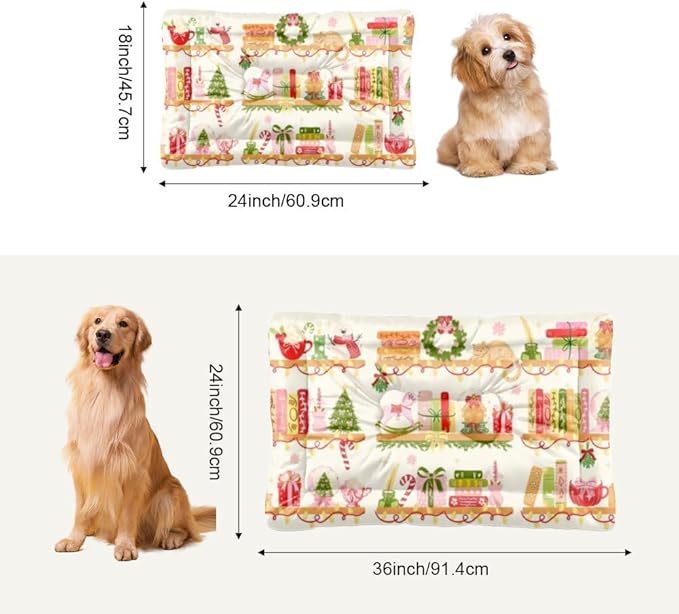 Christmas Bookshelf Pink Dog Crate Bed Non Slip Bottom Comfortable Pet Bed Dog Anti Slip Pet Supplies Multi Scenario Multi Model Crate Gift Printed Sofa Mat 36× 24 Inch