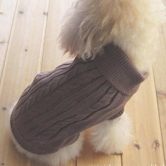 Tangpan Turtleneck Classic Straw-Rope Pro Pet Dog Sweater Apparel (Brown,L)