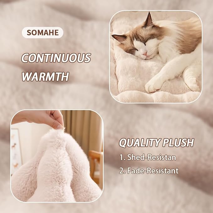 SOMAHE Cat & Dog Bed Mat, Soft Plush Faux Fur Kneading Pet Bed for 2 Cats or Small Dogs, Machine Washable Cat Sleeping Pad, Non-Slip Fluffy Pet Rug for Indoor Cats Kittens & Small Dogs, 27x20 In White