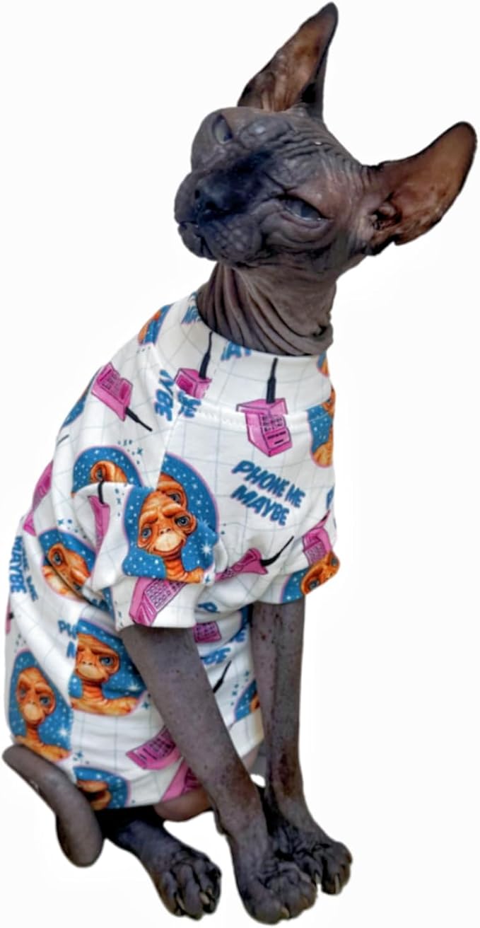 Limited Edition Sphynx Cat T-Shirts Elastic Hairless Cat Sweatshirt Pet Kitten Clothes Round Collar Kitten Shirts Vest Cats & Small Dogs Apparel (Alien, L (7.7-9.9 lbs))