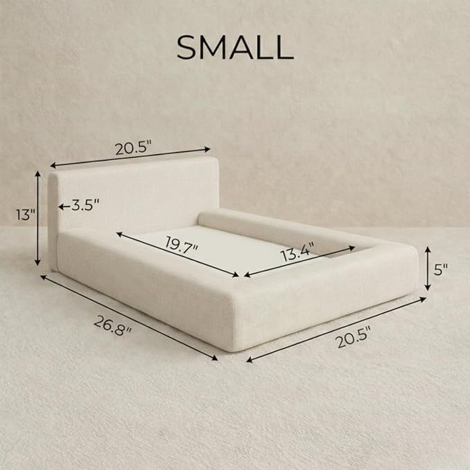 Mini Cloud Bed - Removable and Washable Covers - Toddler Baby Pet Dog Cat Nursery - Upholstered Minimalist Modern Luxury (Waterproof Cream, Large)