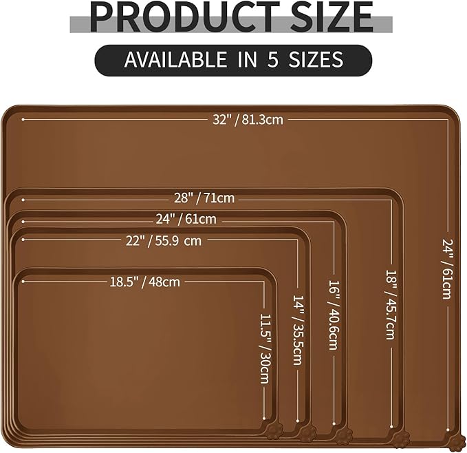 Reopet Waterproof Pet Feeding Mat, Non-Slip Silicone Placemats for Dog Cat Food and Water Bowl, High Raised Edges to Prevent Spills and Protect Floors