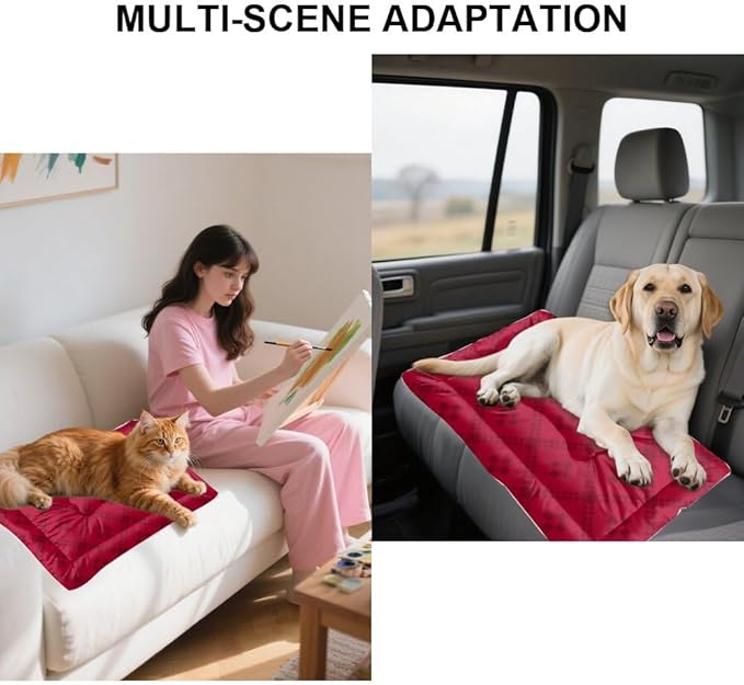 Red Geometric Textile Pet Dog Cage Mat Water Resistant Dog Bed Bed for Cage Rectangle Non- Slip Bottom Travel Accessories Multi- Scenario Kennel Mat Gift Printed Crate Pad 36× 24 Inch