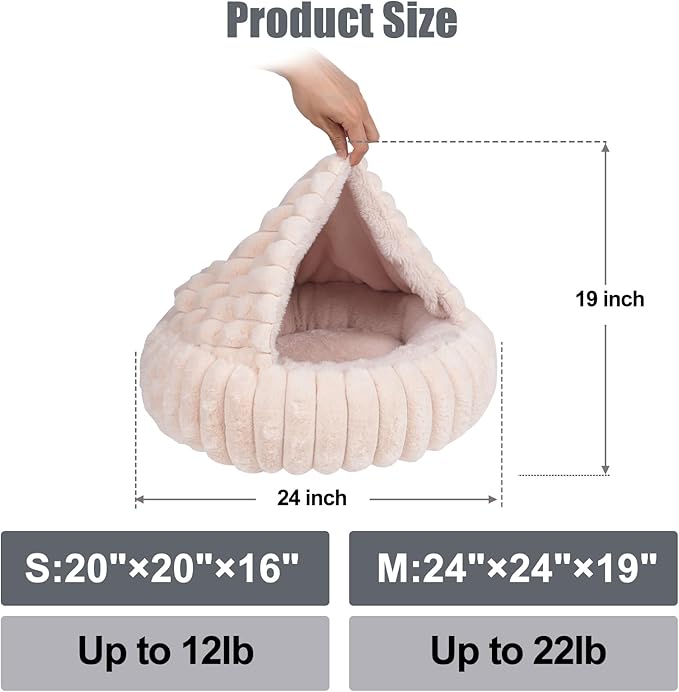 Cat Beds for Indoor Cats, 2 in 1 Cat Cave Bed Kitten Bed for Small Pets, Small Dog Bed with Cover, Pet Bed for Puppy and Kitten with Anti-Slip Bottom-Beige Pink-24 inches
