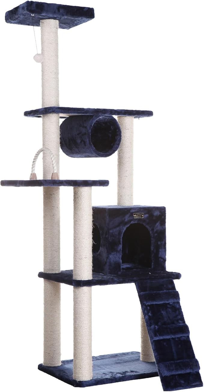 Armarkat 71" Navy Cat ClimbIng Tower, Real Wood Cat Scratching Furniture, A7101